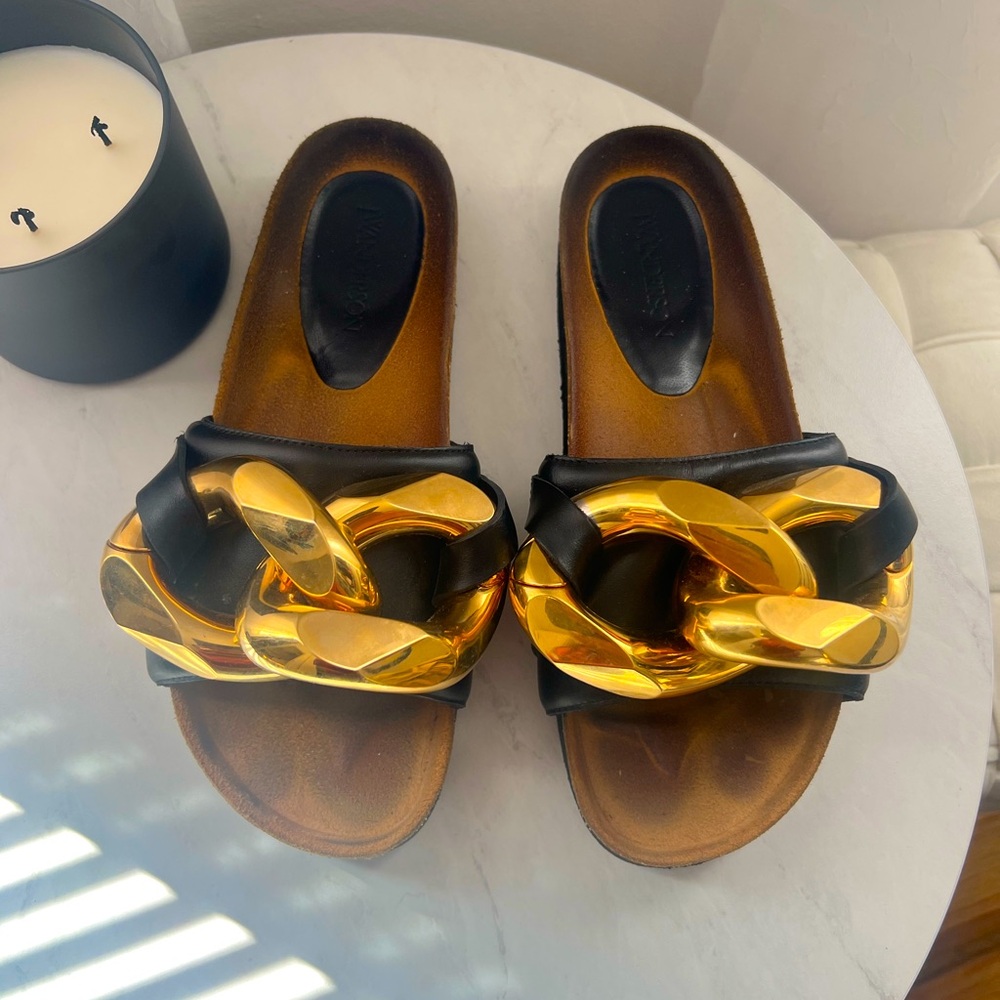 JW Anderson Black with Gold Chain Slides Size 38